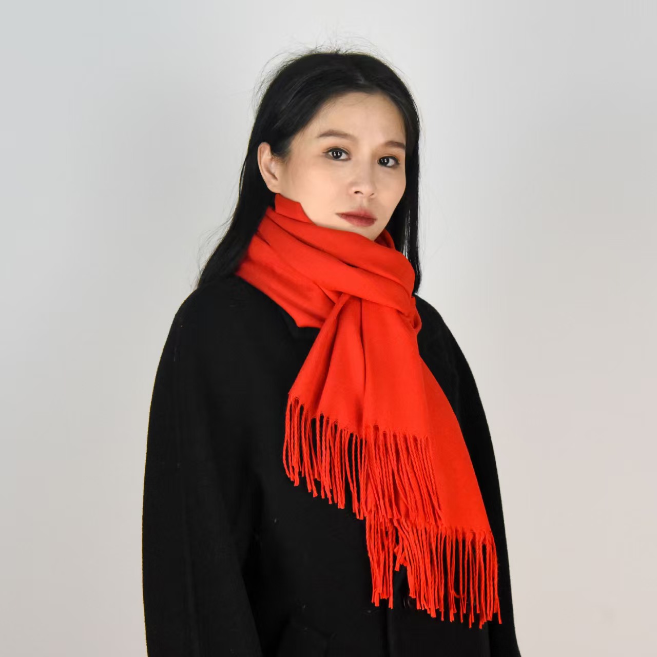 K031 No-label wool blended versatile neck warm scarf autumn and winter new knitted wool high-grade solid color student soft