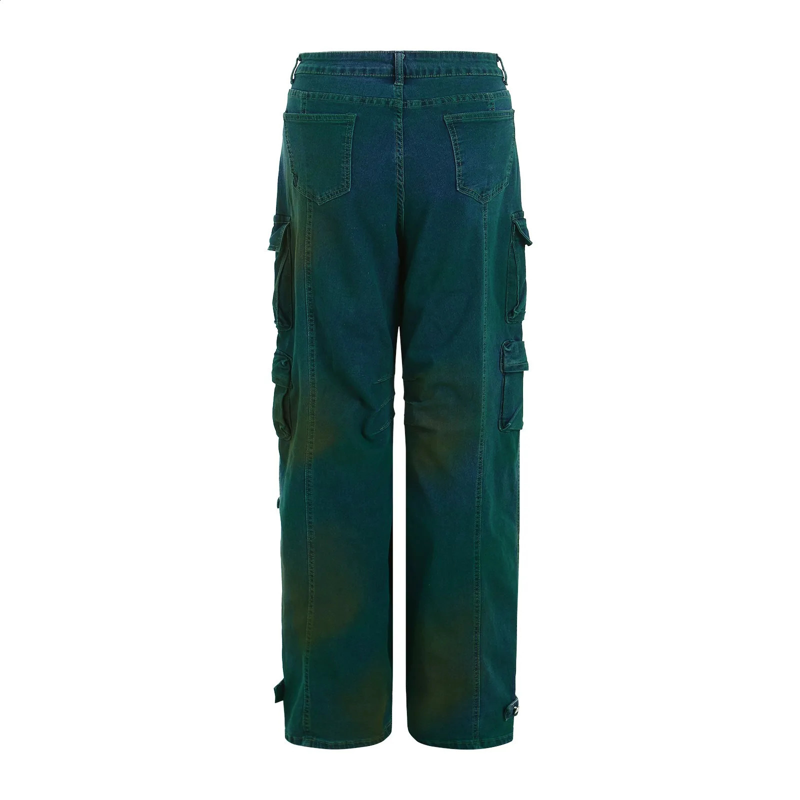 Trendy Style Pants Multi Pocket Wide Version Spray Painted Denim Straight Leg Work Pants Elastic Streetwear American Baggy Jeans 250224