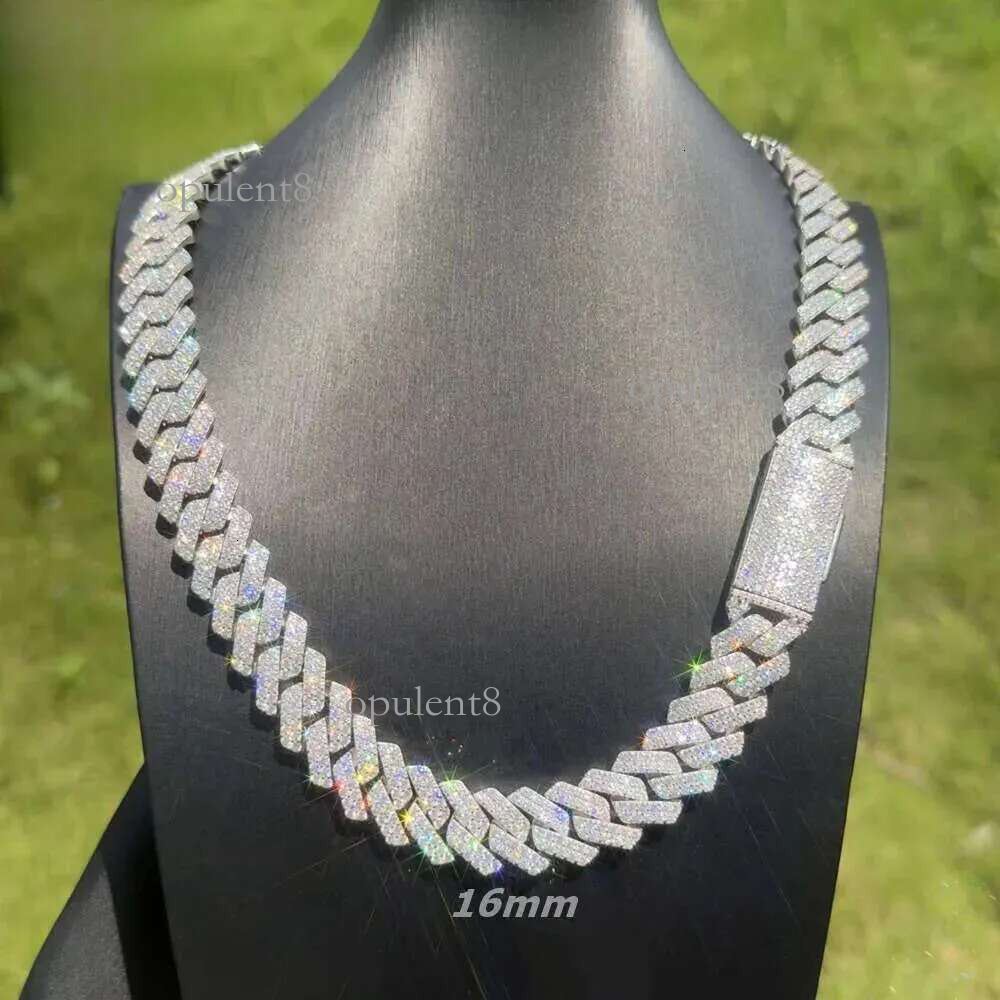 Pass Tester Sier Cuban k Chain Wide 2rows Solid Moissanite Dia 8mm-20mm Jewelry Set Necklaces Hiphop