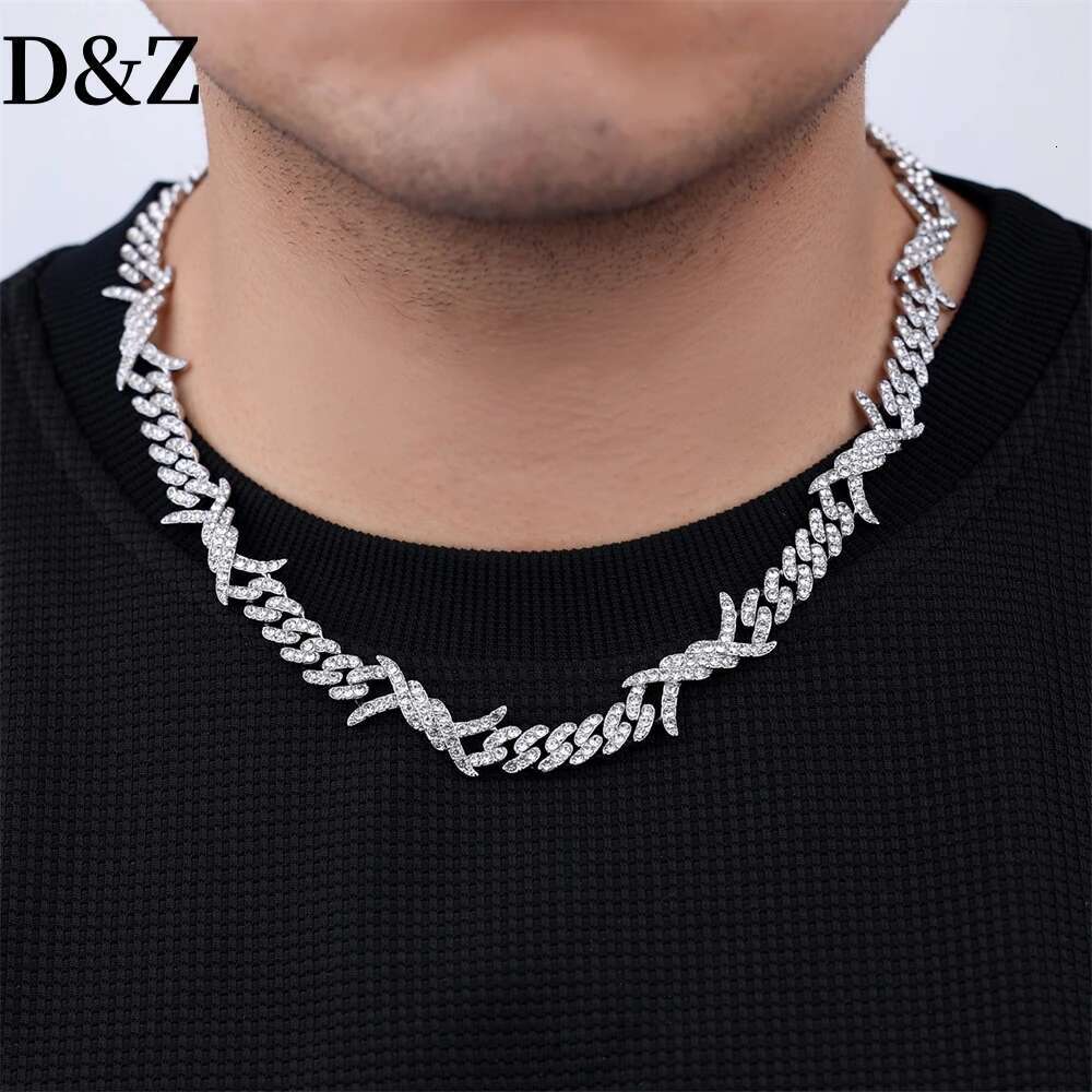 Hip Pop 15MM Thorns Cuban For Men Women Gold/Sier Color Copper Full Of Iced Out Cubic Zircon Necklace Fashion Jewelry