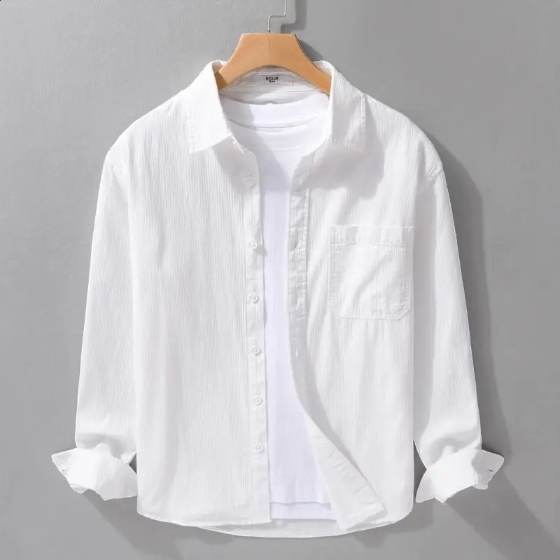 Japanese Men Long-sleeved Shirt Spring and Autumn Simple Trend Solid Color Cardigan Loose Casual and Versatile 250225