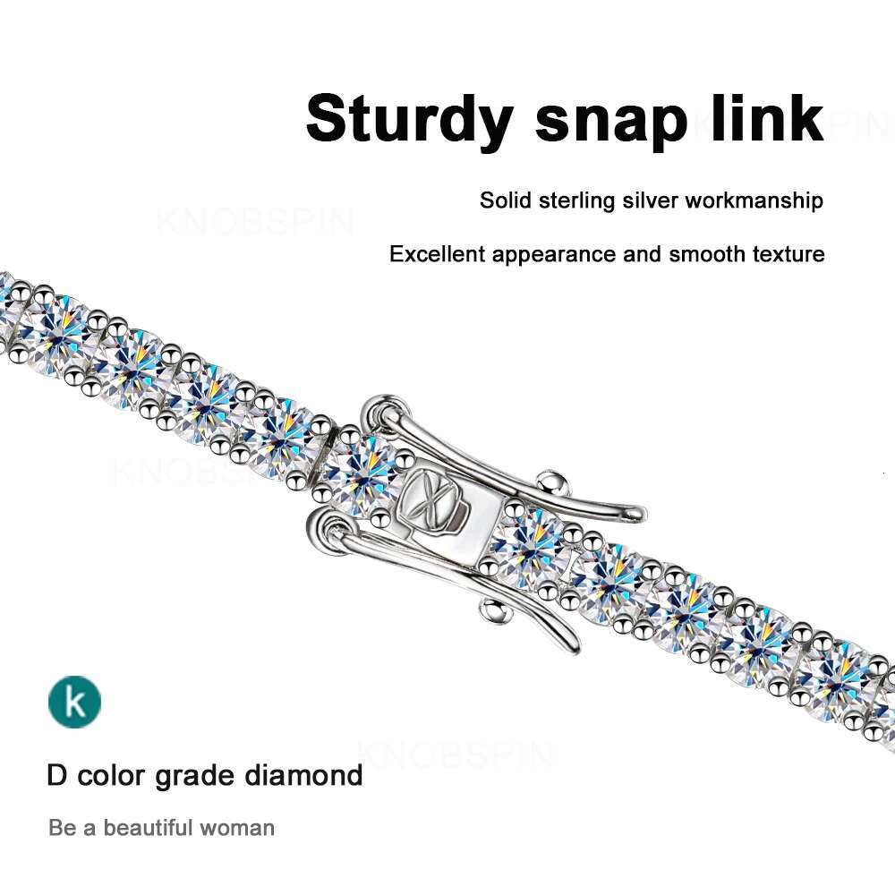 Knobspin 3mm 4mm Moissanite Tennis Bracelet Full Dia GRA Sier Plated Wedding Party Jewelry Bracelets for Women Man