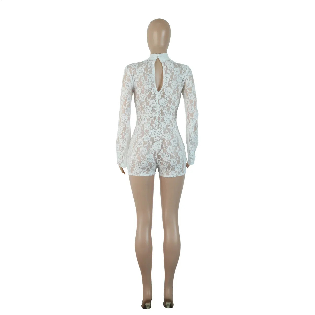 Sexy See Through Floral Lace Falre Sleeve Jumpsuits and Rompers Transparent Full Sleeve Overall for Women 250226