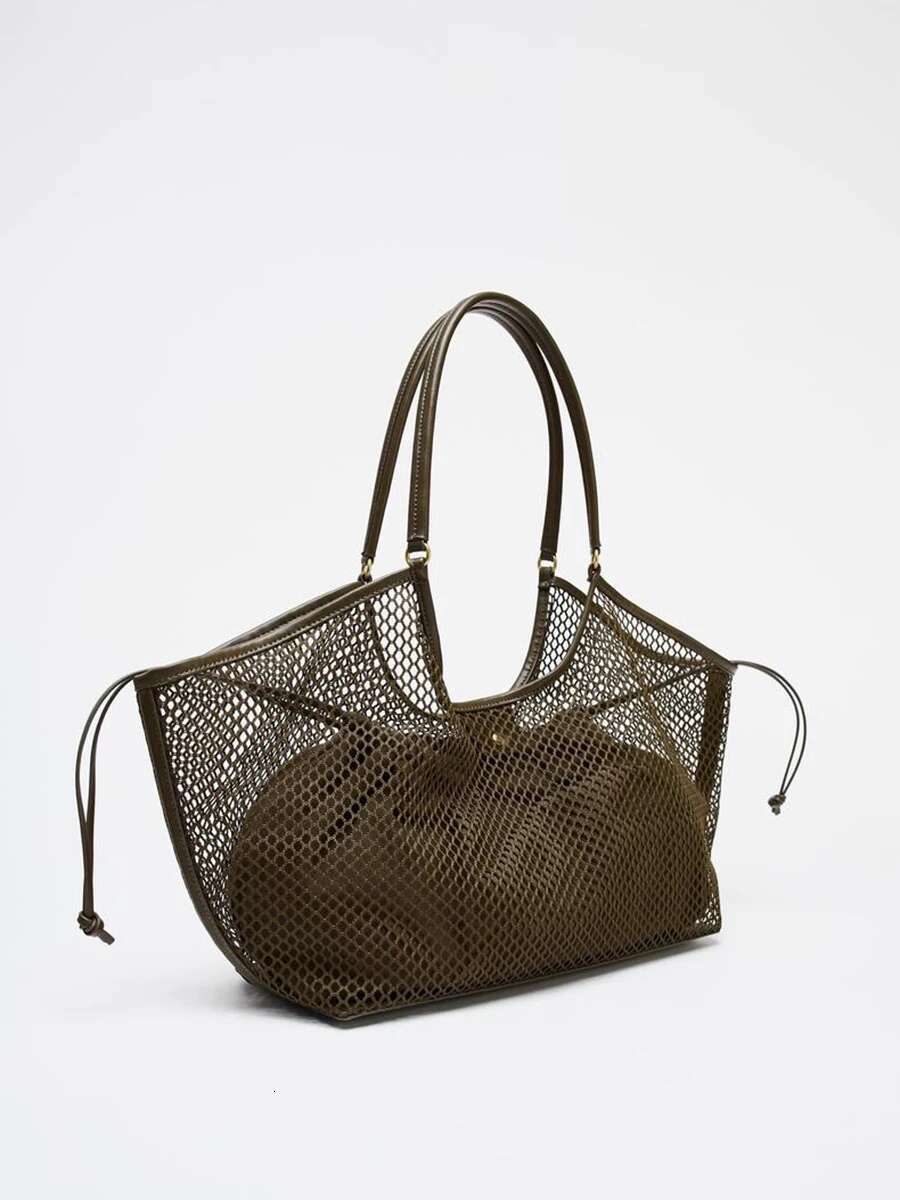 Women Large Capacity Mesh Travel Shoulder Casual Shopper Totes Beach Toy Storage Ladies Handbag Net Bag