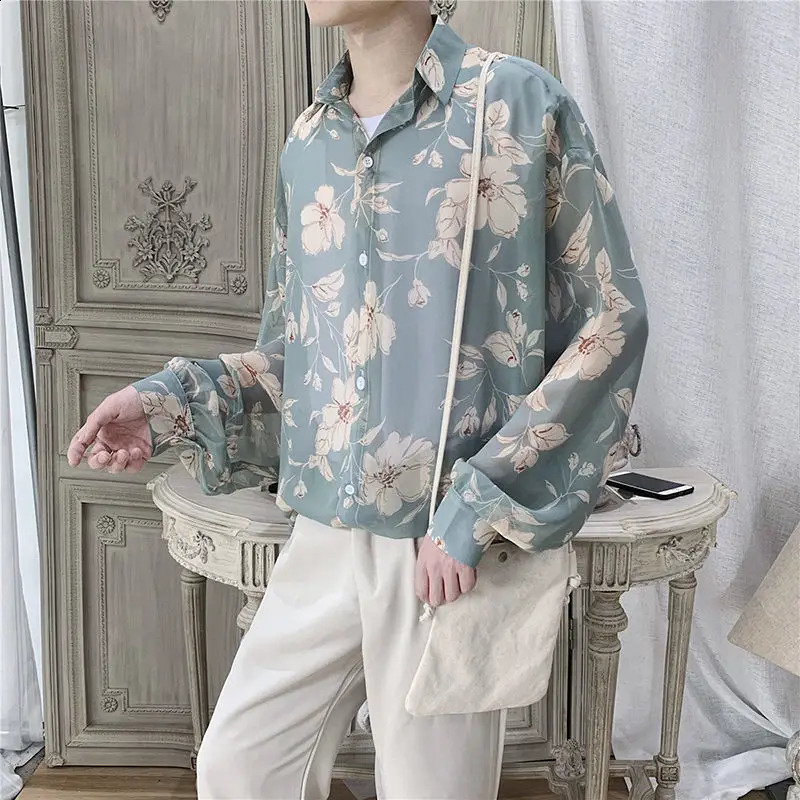 Fashion Street 3D Printed Loose Collar mens Long Sleeve Top Simple Floral Pattern Shirt Loose mens Long Sleeve Shirt 250225