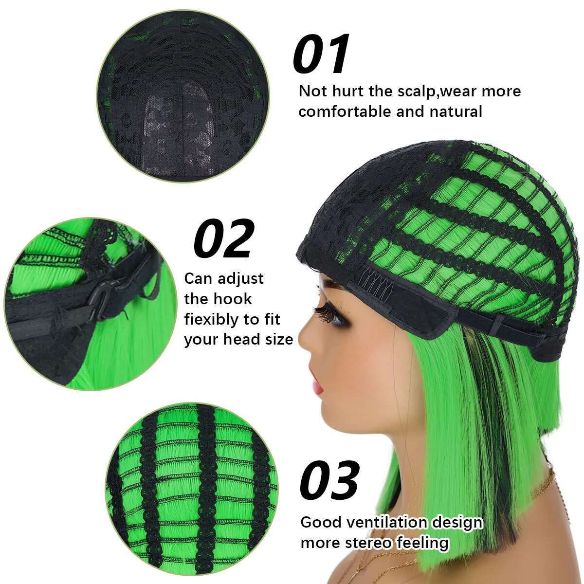 Wigs Synthetic Short Straight Wig Women Shoulder Length Green Red Pink Yellow Bob For Daily Party Use