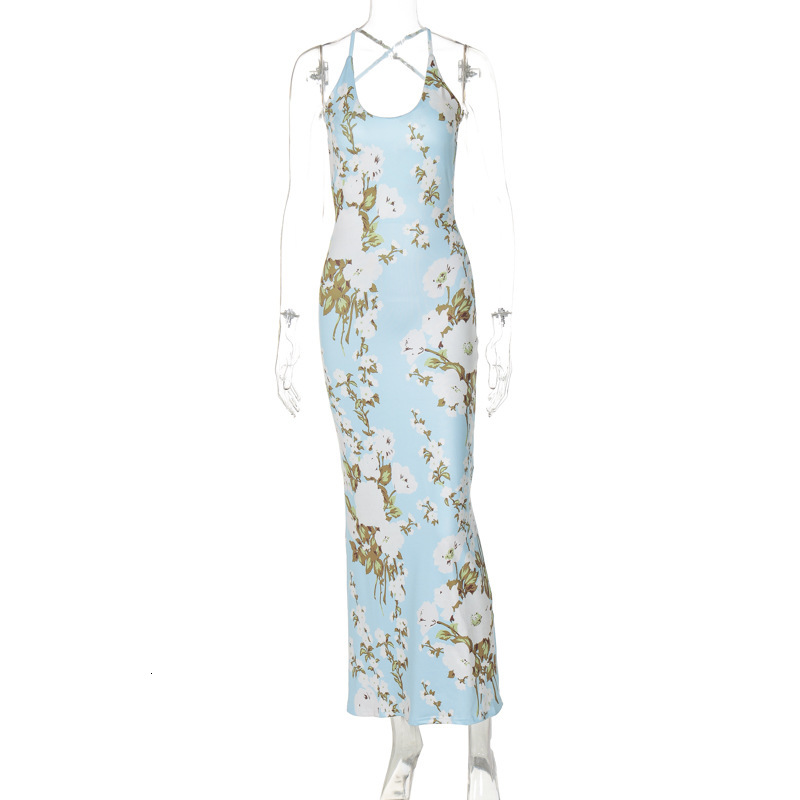 Women's New4 Summer New Product Fashionable Printed Sexy Backless U-Neck Slimming Strap Dress