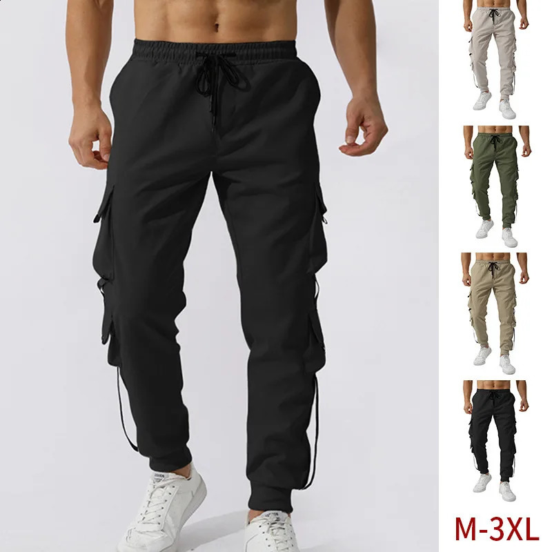 Mens Casual Cargo Pants Sports Jogger Gym Fitness Multi-pocket Trousers Hip Hop Streetwear Running Workout Sweatpant Trackpants 250228