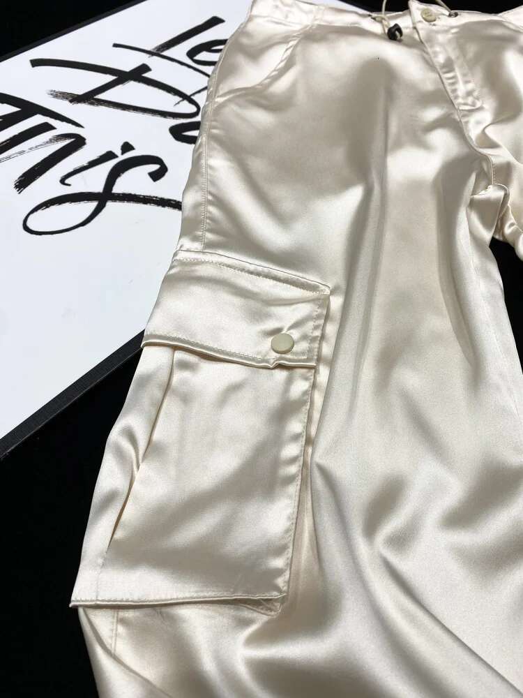 Silk Gorpcore Solid Pink Drawstring Fluid Baggy Cargo Pants Women Black Beige Gray Streetwear Trousers Bottoms