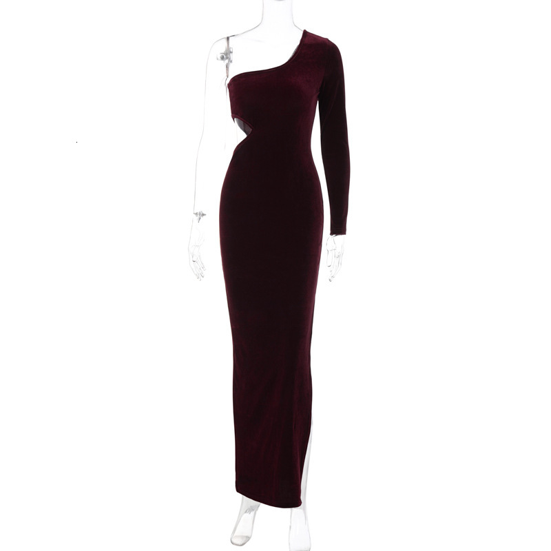 Wind Women's Clothing New Autumn New Fashionable And Sexy Side Hollow Slit Slim Fit Single Shoulder Dress