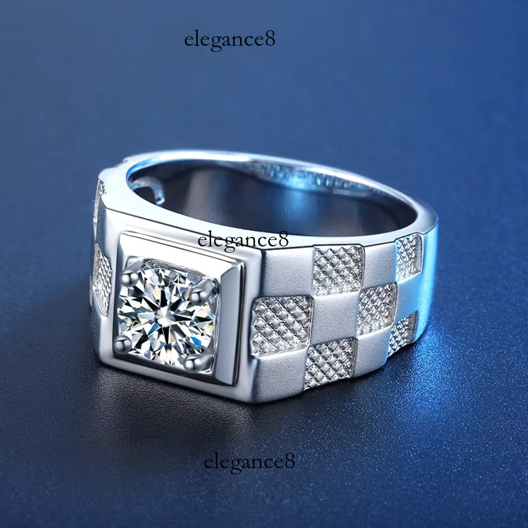 Classic Sterg Sier Mens Rings Jewellery Round Shape Moissanite Dia Wedding Ring