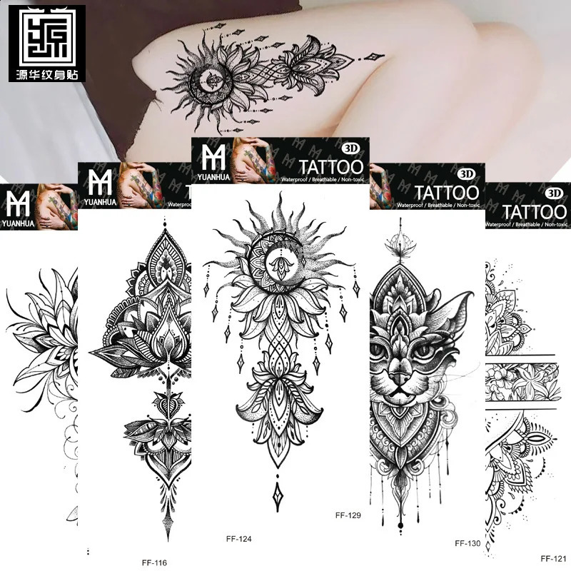 Size 208x95mm Waterproof Animal Temporary Tattoo Wolf Head Totem Arabic Text Sticker 250219