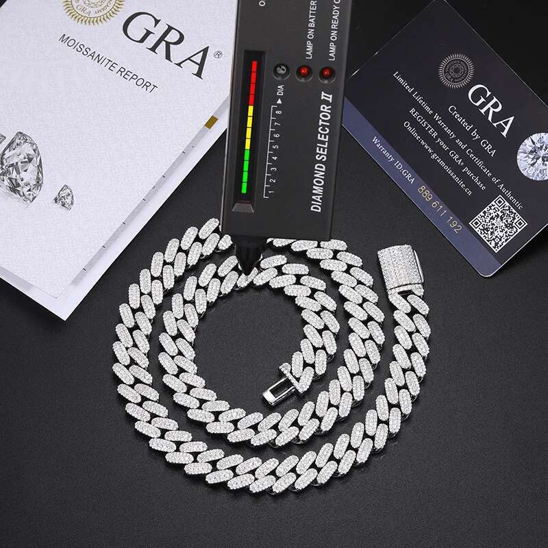 TUHE Unisex New High Quality VVS1 Moissanite Cuban Chain Necklace Sier For Men Hip Hop Jewelry