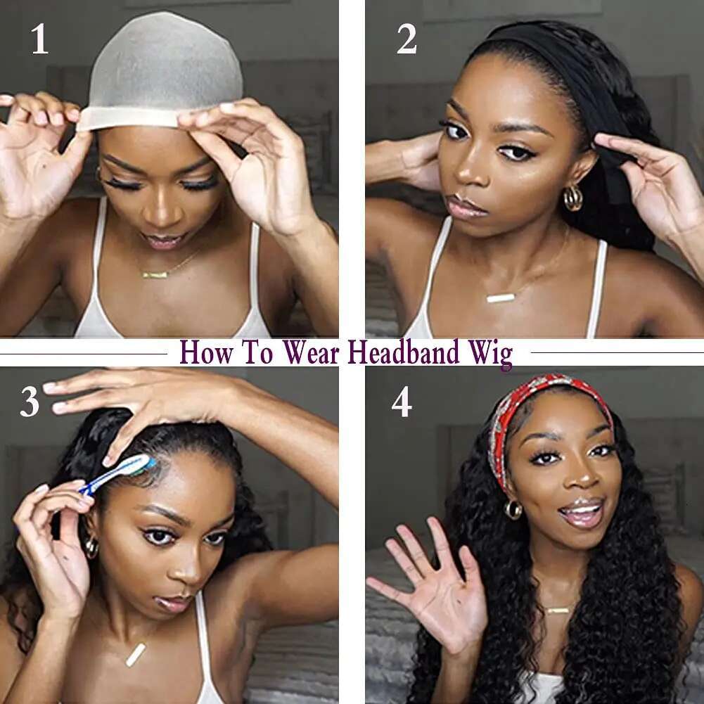 Black Women Synthetic 24Inch Wet And Wavy Headband Wig Curly Wave Long Wigs For Daily Party