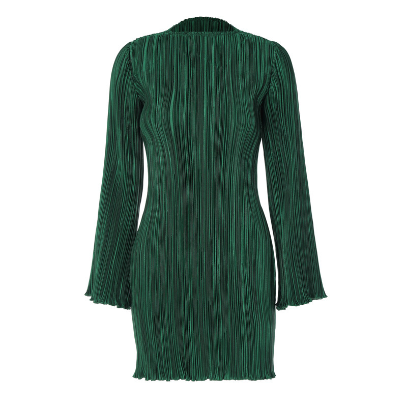 Fashionable Women's New4 Autumn New Personalized Striped Slim Fit Round Neck Long Sleeved Hip Hugging Dress