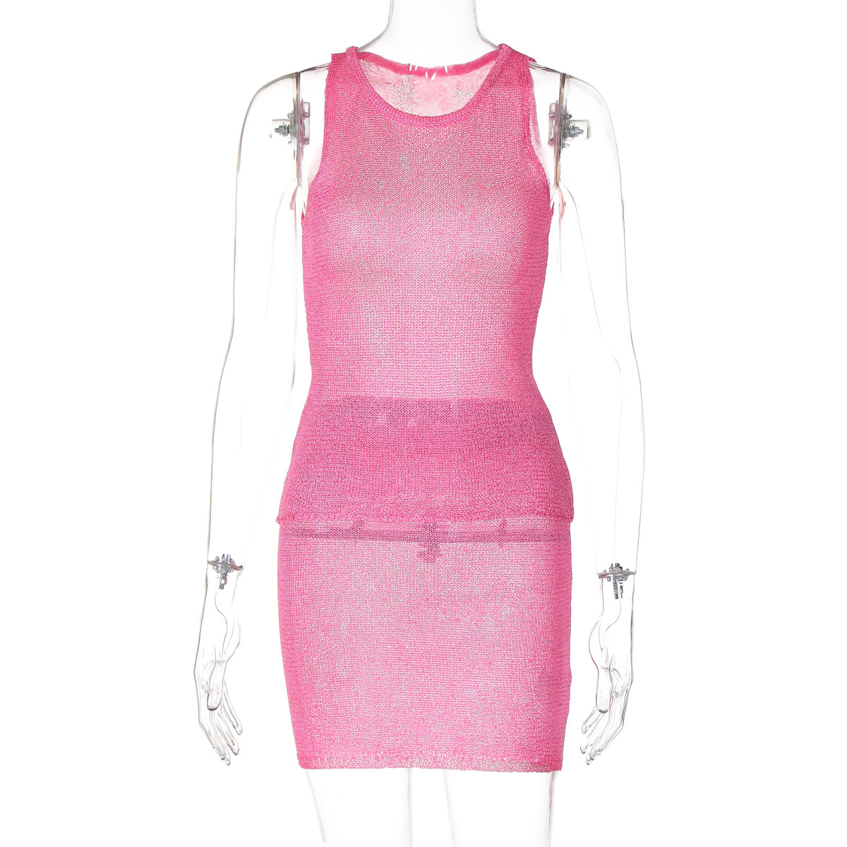 Women's Clothing New4 Summer New Product Fashionable Round Neck Sleeveless Top Sexy Half Body Short Skirt Woolen Suit