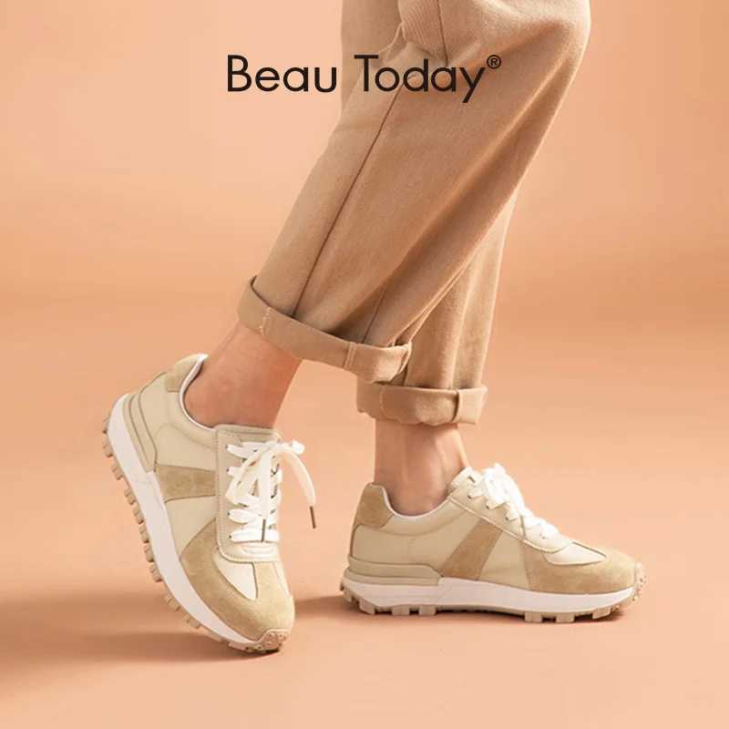 BeauToday Casual Sneakers Wen Suede Leather Patchwork Mixed Lace-Up Round Toe Platform Shoes Lady Flats hot Handmade 29130 Z250301
