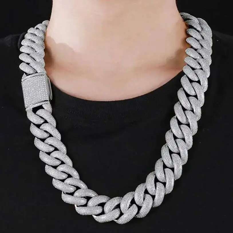 25MM 8 Rows Cluster 5A Dia Mens Full Iced Out Cuban k Gold/Sier Plated Bg CZ Bubble Chain Rapper Jewelry