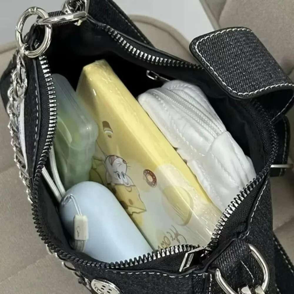 Y2k Women's Handbags Stars Pattern Cool Girls Underarm Bag Fashion Canvas Female Small Shoulder Bags Chain Tote Purses