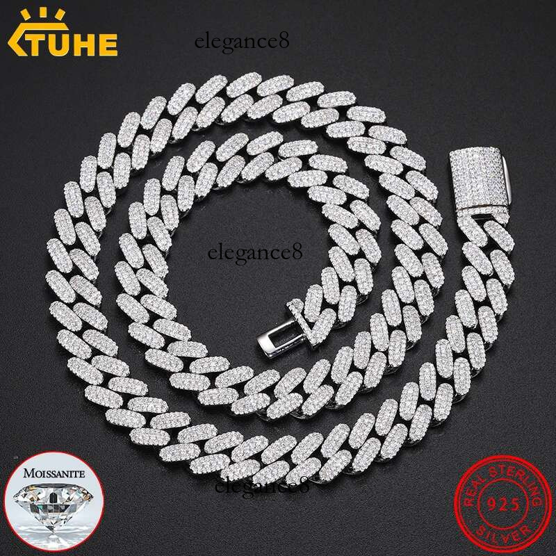 TUHE Unisex New High Quality VVS1 Moissanite Cuban Chain Necklace Sier For Men Hip Hop Jewelry