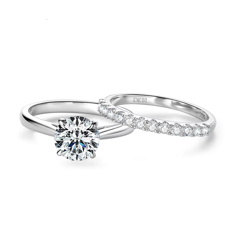Engagement set, round with gold and stone, women's platinum gold-plated wedding sier ring