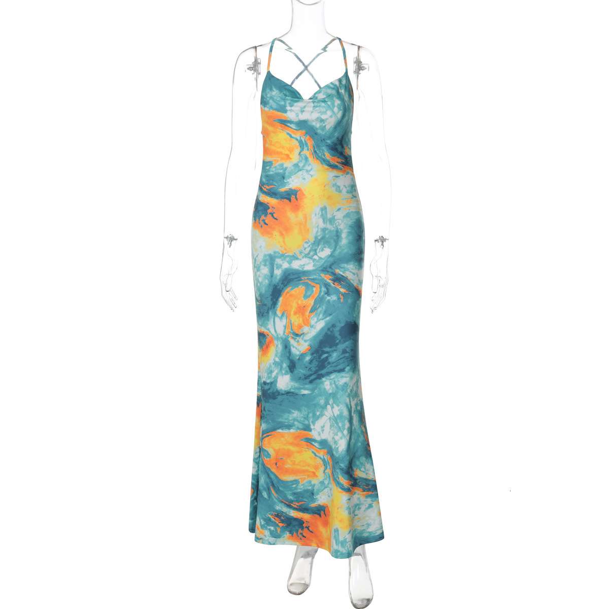 Hot Selling Women's Clothing New4 Summer New Product Fashionable Printed Sexy Backless Lace Up Slim Fit Dress