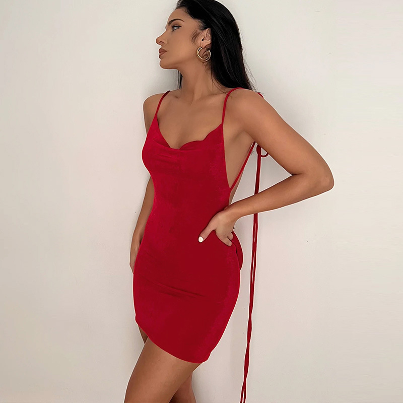 Wind Women's New4 Summer New Fashionable And Sexy Backless Lace Up Slim Fit Dress With Temperament