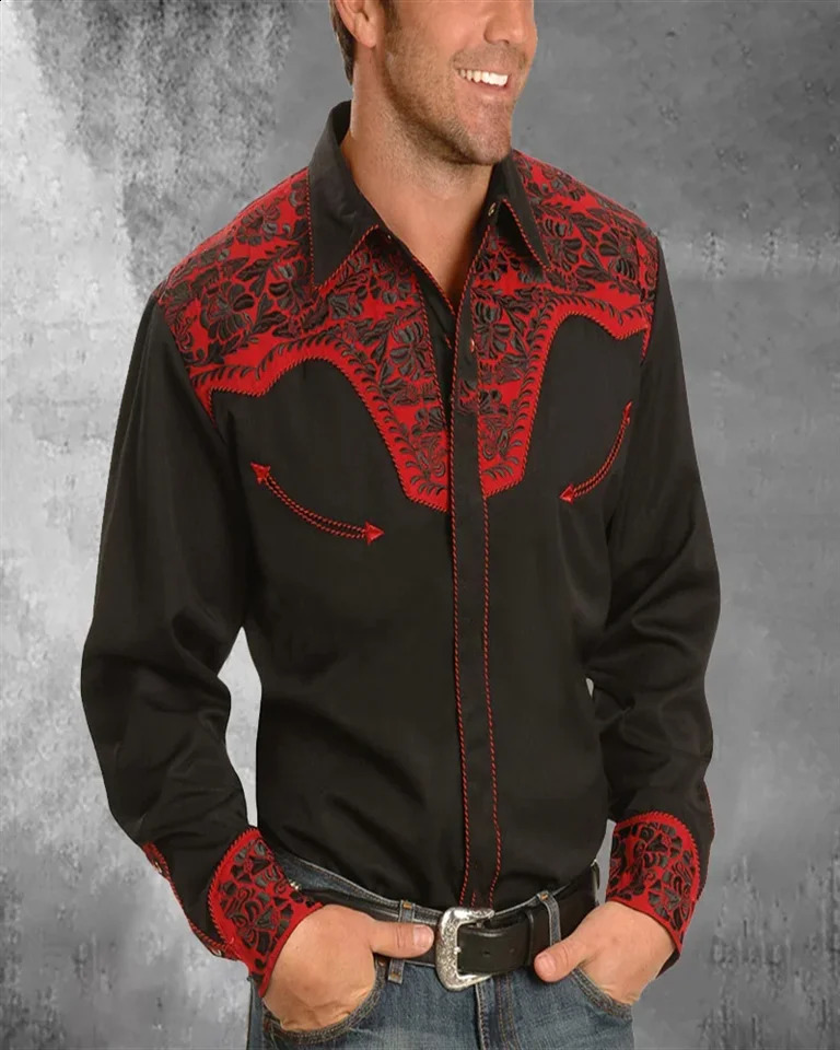 2024 Western denim mens shirt buttondown lapel casual long sleeve high quality oversized size 250226