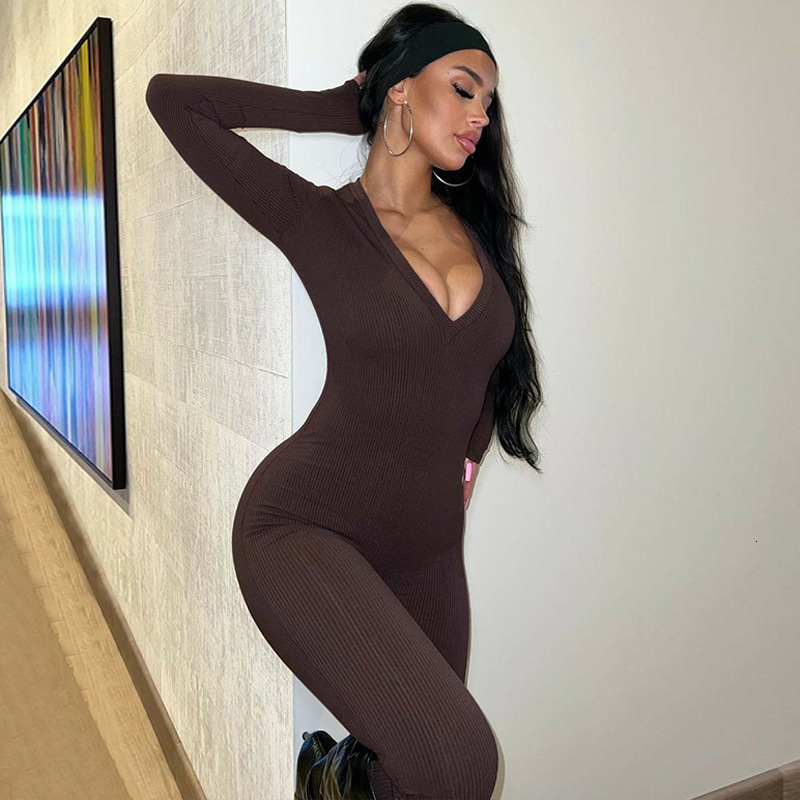 Women's New4 Spring New Fashion Solid Color Slim Fit Sports Long Sleeved Jumpsuit