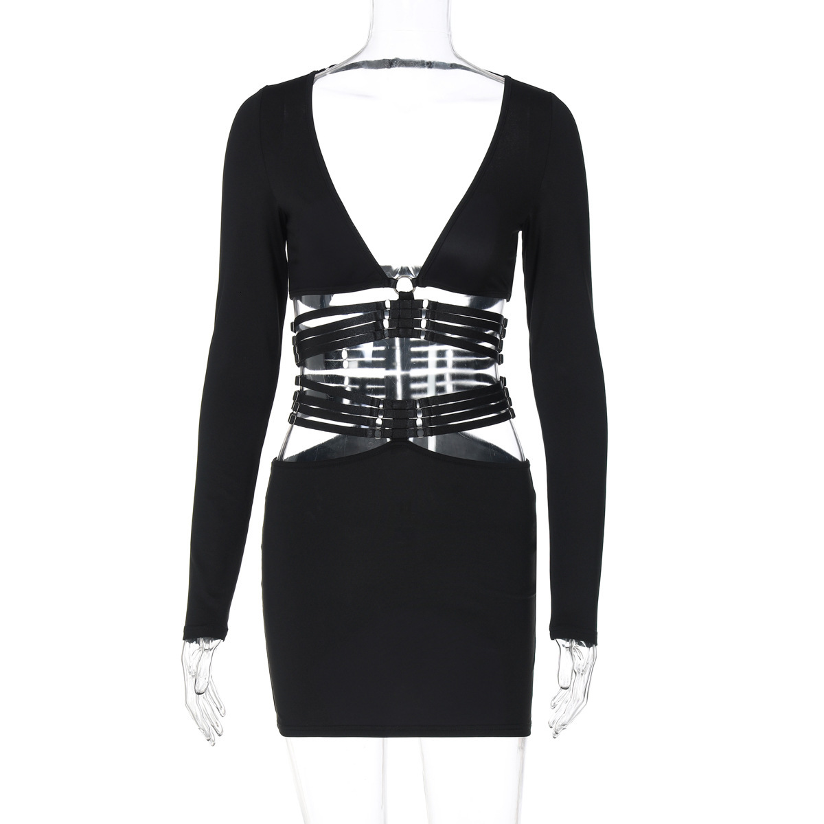 Women's Clothing New4 Autumn And Winter New Product Sexy V-Neck Long Sleeved Top Slim Fit Strap Half Skirt Set