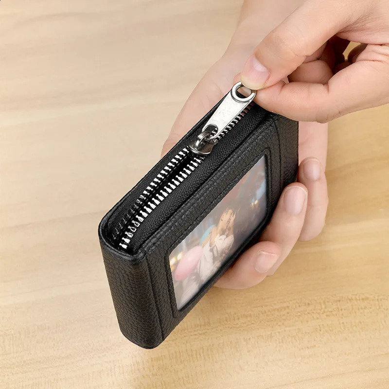 PU Credit Card Bag Multi Slot Holder Short Bank Cover Business Clip Zipper Vertical Handheld for Womens Men 250227