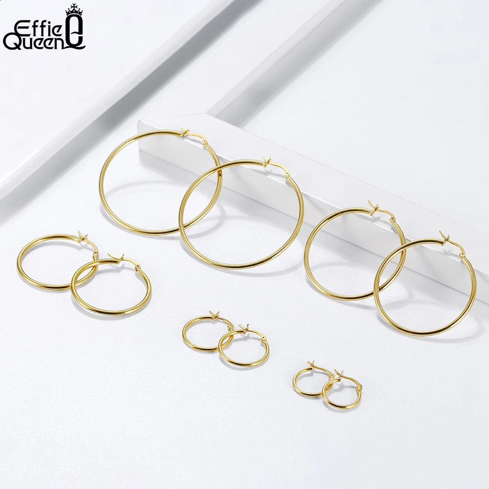 Effie Queen 925 Sterling Silver Hoop Earrings Size 30mm 40mm 50mm Big Circle Minimalism Style Accessory for Ear APE34 250228
