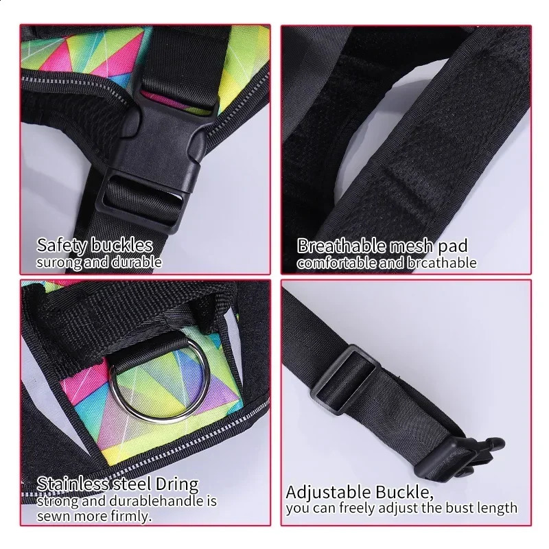 KOMMILIFE Adjustable Nylon Dog Harness Personalized Harness For Dogs Reflective Breathable Neck Guard Dog Harness Vest No Pull 250224