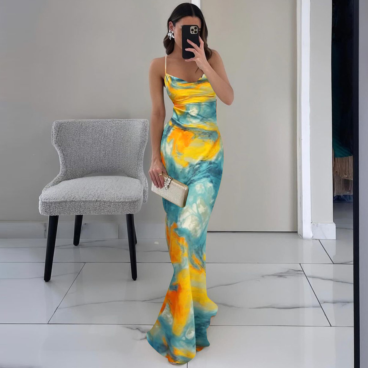 Hot Selling Women's Clothing New4 Summer New Product Fashionable Printed Sexy Backless Lace Up Slim Fit Dress