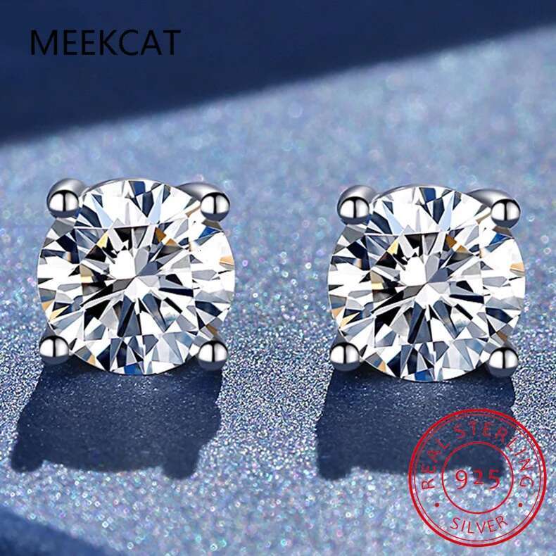 100% Sterg Sier Real 2 Carat 8mm Moissanite Four Claws Stud Earrings For Women Sparkg Wedding Fine Jewelry