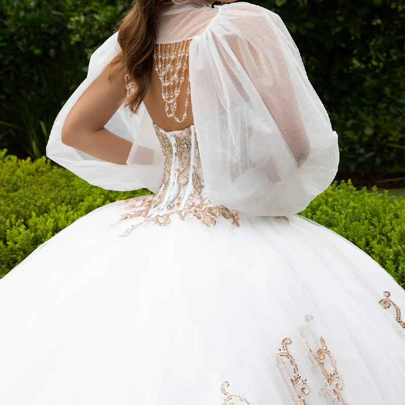 White Shiny Quinceanera Dresses Ball Gown Off Shoulder Applique Lace Beads Tull Corset Sweet 16 Dress Vestidos 15 De Anos
