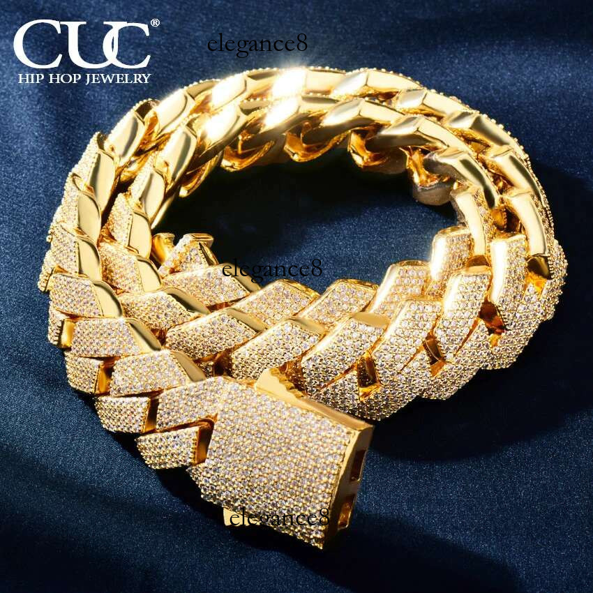 CUC Men Hip Hop Necklace 20mm 4Row Miami Cuban Chain Gold Color Iced Out Zirconia k Fashion Rock Rapper Jewelry