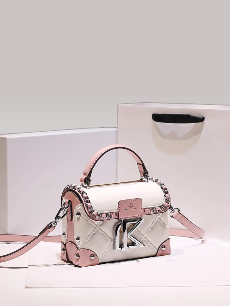 2025Rivet Quilted Handbag with Contrast Color Women's High Quality and Luxury Leather Crossbody Bag for dating and shopping