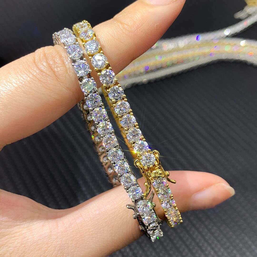 Consummate Moissanite Chain for Women Man Gold Plated Sterg Sier Jewelry Hip hopTennis Bracelet