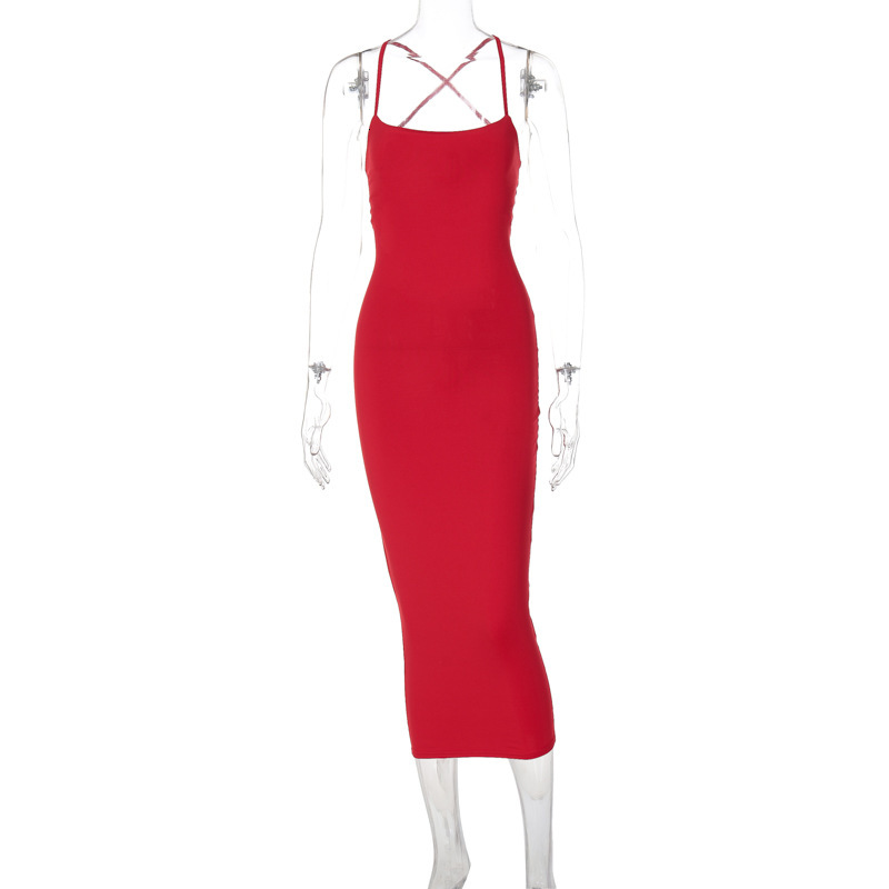 Hot Selling Women's Clothing New4 Summer New Product Fashionable And Sexy Backless Strap Slim Solid Color Dress