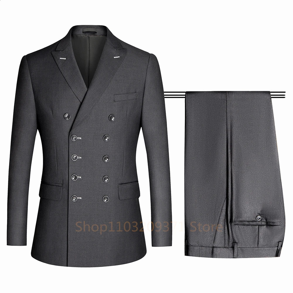 Classic Business Suits Men Bespoke Double Breasted Jacket Pants 2 Pieces Groom Wedding Tuxedos Elegant For 2024 250224Z