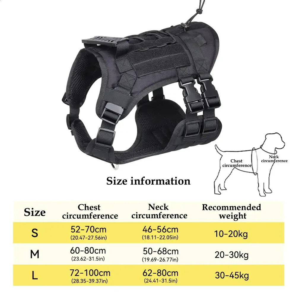 10-45kg Pet Dog Harness Tactical Vest Outdoor Training Walking Pet Leash for Medium Large Dogs Golden Retriever Accessories 250224