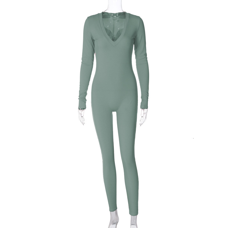 Women's New4 Spring New Fashion Solid Color Slim Fit Sports Long Sleeved Jumpsuit