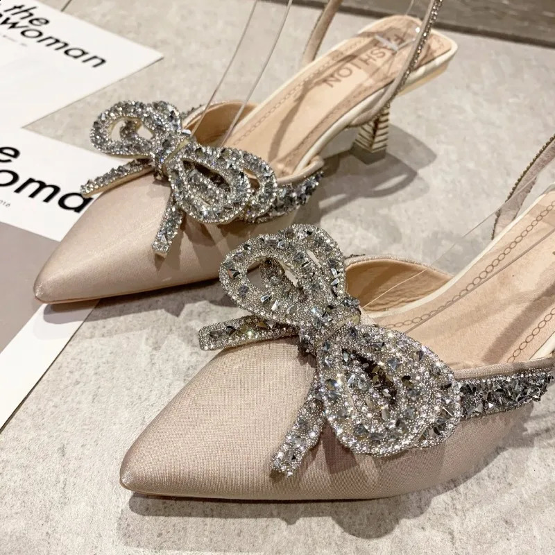 Clear Heels Beige Heeled Sandals Buckle Strap Comfort Shoes for Women Med 2023 Summer Black Girls Closed Medium Pointed Sandals 250218