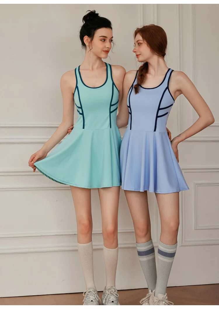 Women Tennis Build In Fixed Bra&Shorts Clashing Color Golf Dress For Workout Exercise Skirt Soft Stretchy Athletic Dresses