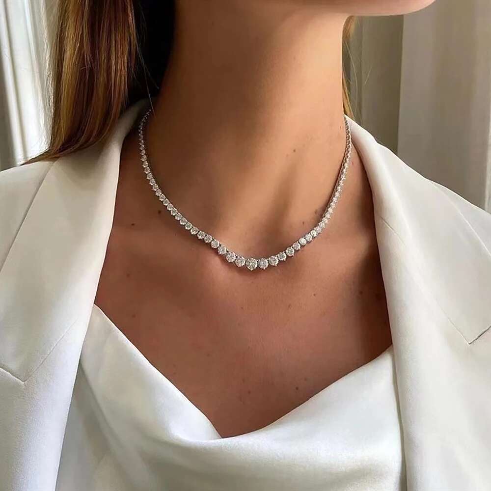 Moissanite Tennis Necklace for Women Gra Certified 100% Sterg Sier 3mm-5mm Size Gradient Dia Neck Chain
