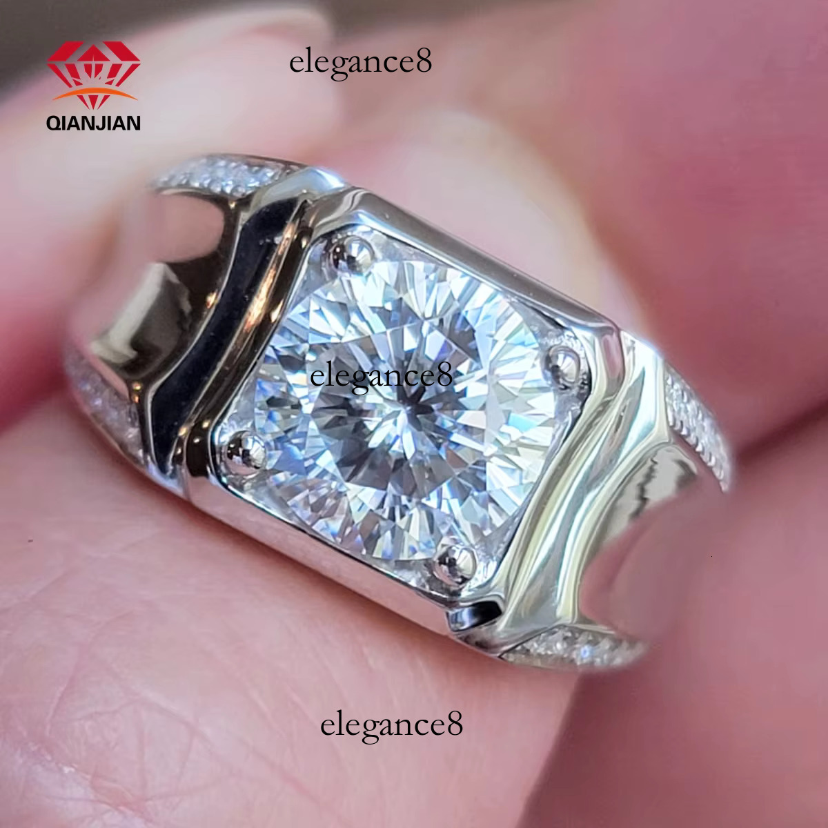Qian Jian S Sier 1 Bright Cut Tested VVS D Carbonaceous Silica Ring Men's Wedding Gift Boutique Jewelry