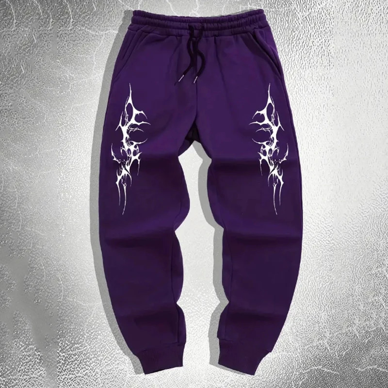 Mens Gothic style Thorn print casual sports pants - Comfortable fit drawstring waistband polyester blend perfect choice for 250228