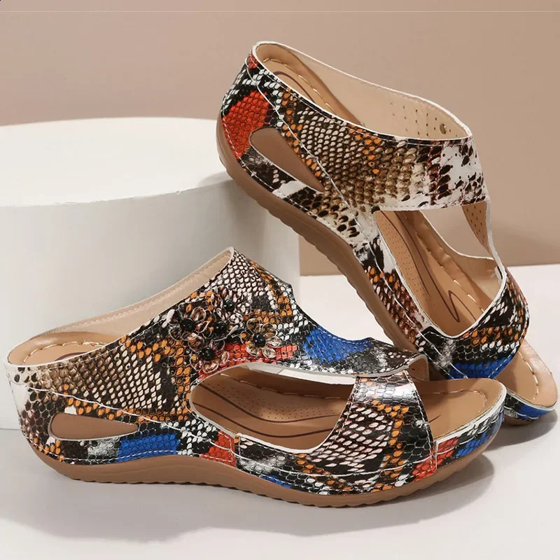 Sandals Women Retro Heels Sandals For Summer Shoes Women Slip On Wedge Sandals Woman Soft Heeled Slippers Indoor Outdoor 250228