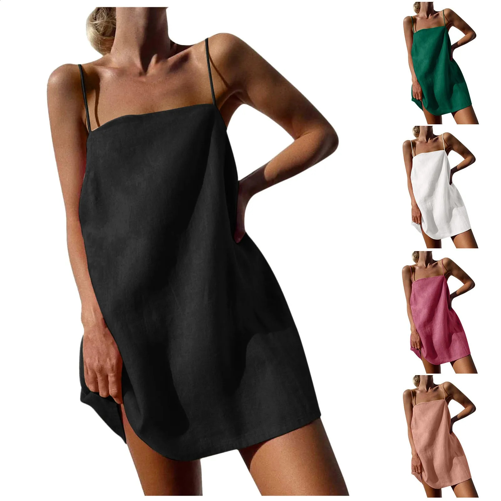 Y2k Camisole dress cotton linen casual vacation cute spaghetti shoulder strap summer fashion beach shorts Sundress 2024 250227Z